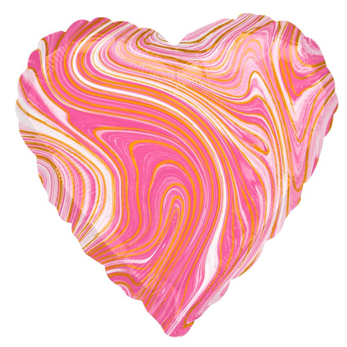 Шар сердце 46 см Ярко-розовый мрамор