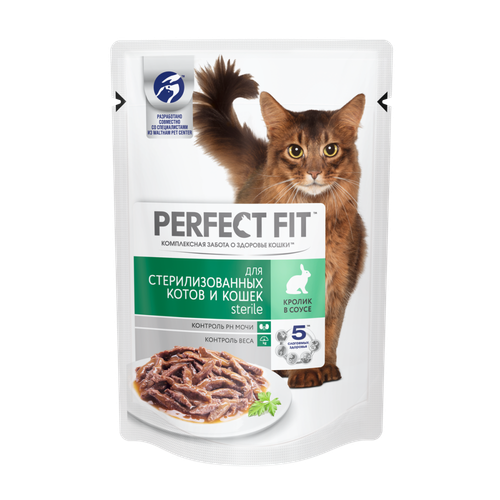 Влажный корм Perfect Fit Sterile для стерилизованных кошек, с кроликом в соусе, 75 г