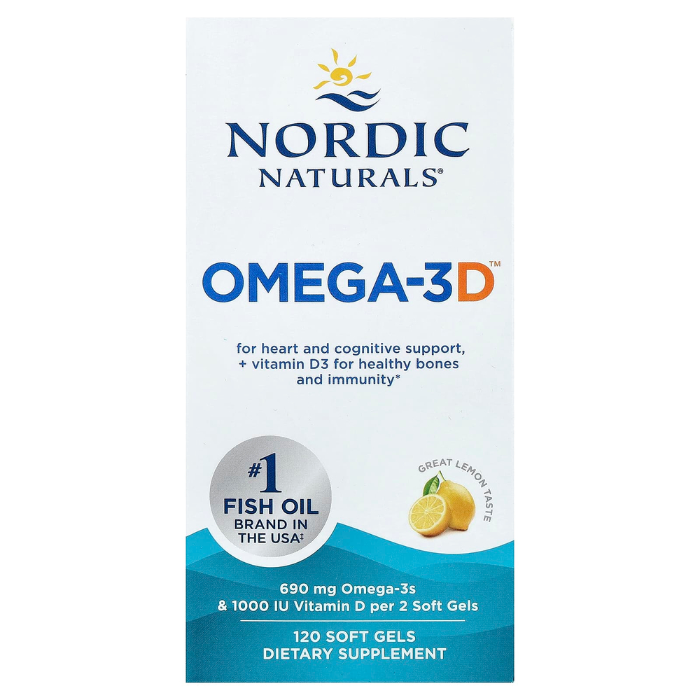 Nordic Naturals, Omega-3D™, омега-3 с витамином D, с лимонным вкусом, 120 капсул