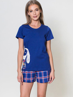Оригинальная пижама с синими клетчатыми шортиками (Размер: L) (Цвет: темно-синий)