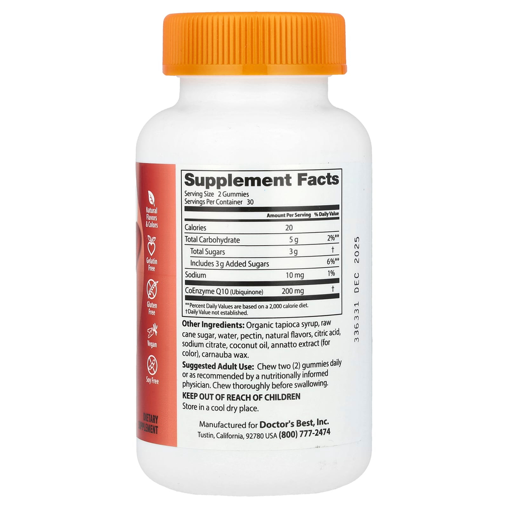 Doctor's Best, коэнзим Q10, со вкусом манго, 200 мг, 60 жевательных мармеладок (100 мг в 1 жевательной таблетке)