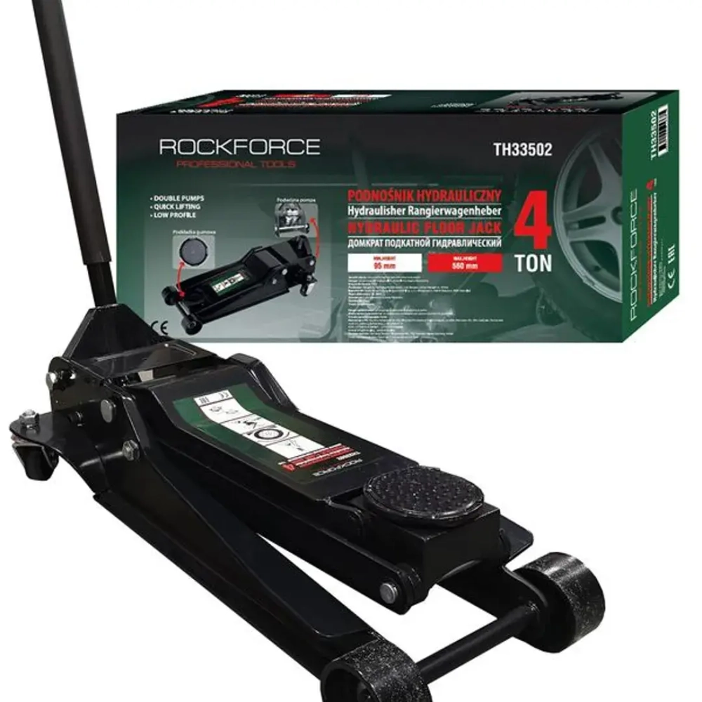 Домкрат подкатной гидравлический двухпоршневой 4т (h min 95мм, h max 560мм) RockForce##Rock FORCE RF-TH33502(RF83502)