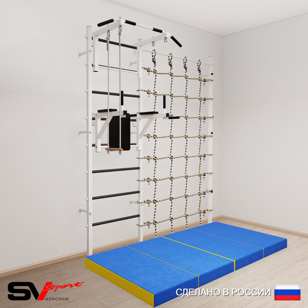 Шведская стенка Sv Sport усиленная 67340 (Турник стандарт/Брусья/Трапеция/Мат 2м/Канатный лаз)