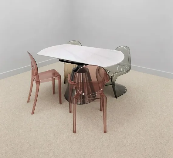 Стол обеденный раскладной Oda, Ø150 см, белый матовый керамогранит