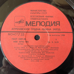 Винтажная виниловая пластинка LP Зиновий Высоковский (СССР 1983)