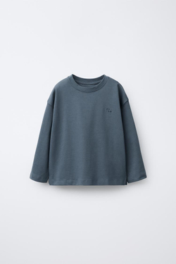 ZARA ФУТБОЛКА HEAVYWEIGHT С ВЫШИВКОЙ, ЦВЕТ НОЧНОГО НЕБА