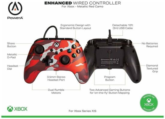 Геймпад проводной PowerA "Camouflage Red" (Камуфляж красный) Enhanced Wired Controller for Xbox Series X/S (1518910-01) (Xbox One/Series X/S/PC)