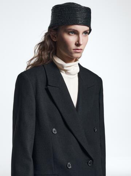 Massimo Dutti Шапка-бини из кожи наппа, черный