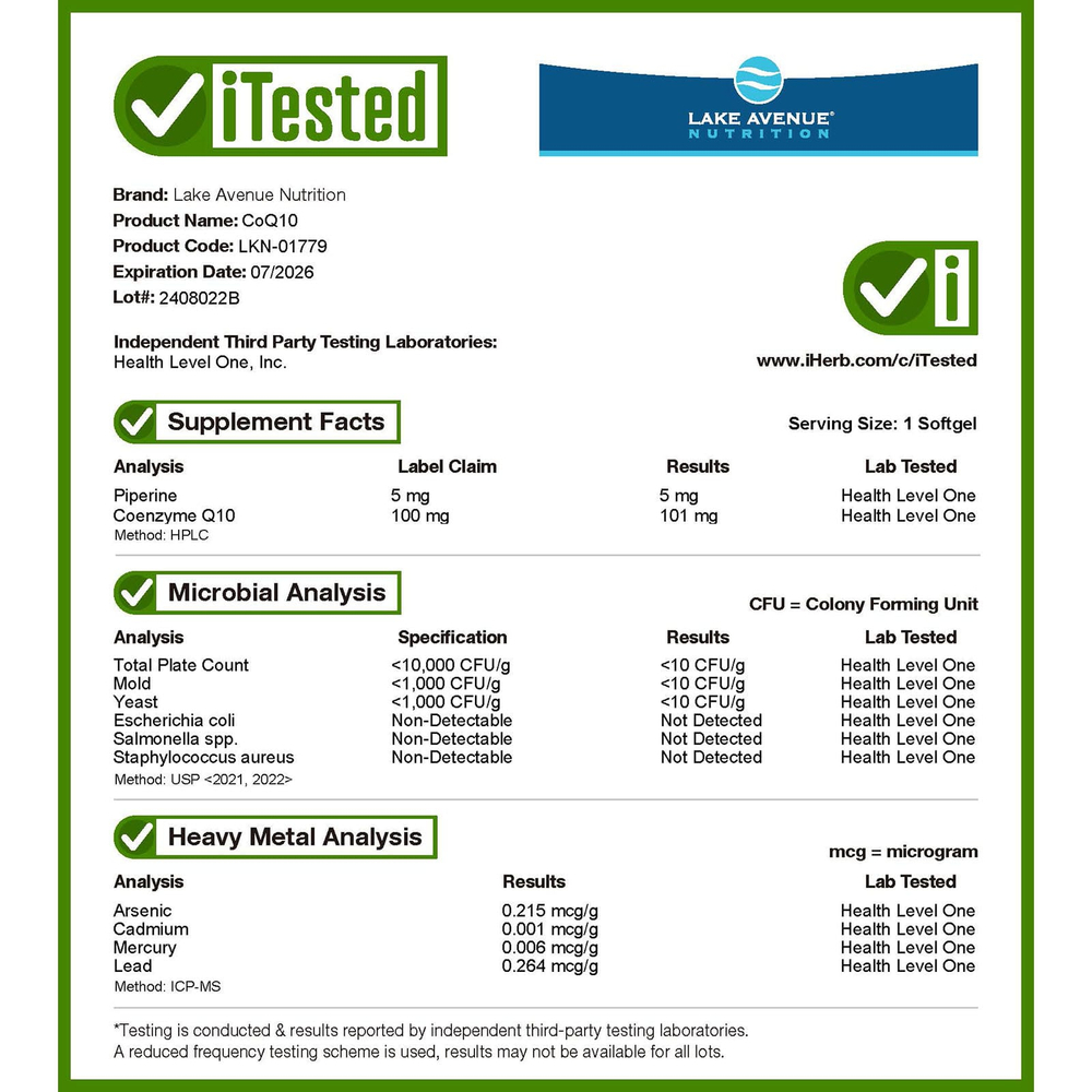 Lake Avenue Nutrition, CoQ10 Plus BioPerine, 100 мг, 365 растительных капсул