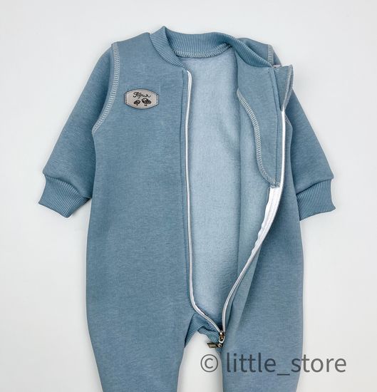 Комбинезон из футера с начесом "Смайлики" Пепельный, с манжетами