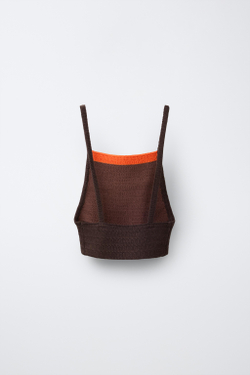 ZARA ТОП ИЗ КРУЖЕВА КРОШЕ В КОНТРАСТНУЮ ПОЛОСКУ, КОРИЧНЕВЫЙ