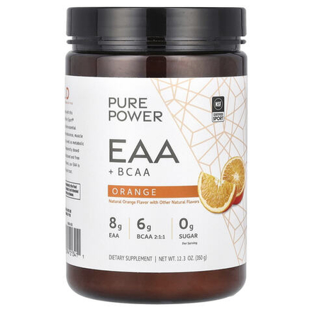 Dr. Mercola, Pure Power, незаменимые аминокислоты и аминокислоты с разветвленной цепью, со вкусом апельсина, 350 г (12,3 унции)