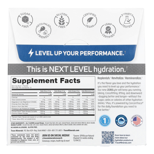 Trace, TM Sport, ZeroLyte, смесь для приготовления напитка с электролитами и кокосовой водой, разнообразный набор, 12 пакетиков, 87,9 г (3,2 унции)