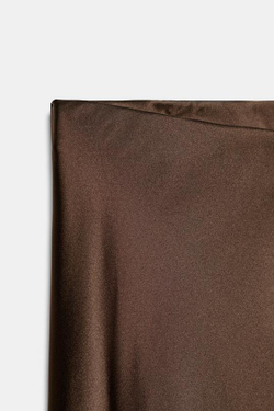 ZARA АТЛАСНАЯ ЮБКА МИДИ, КОРИЧНЕВЫЙ