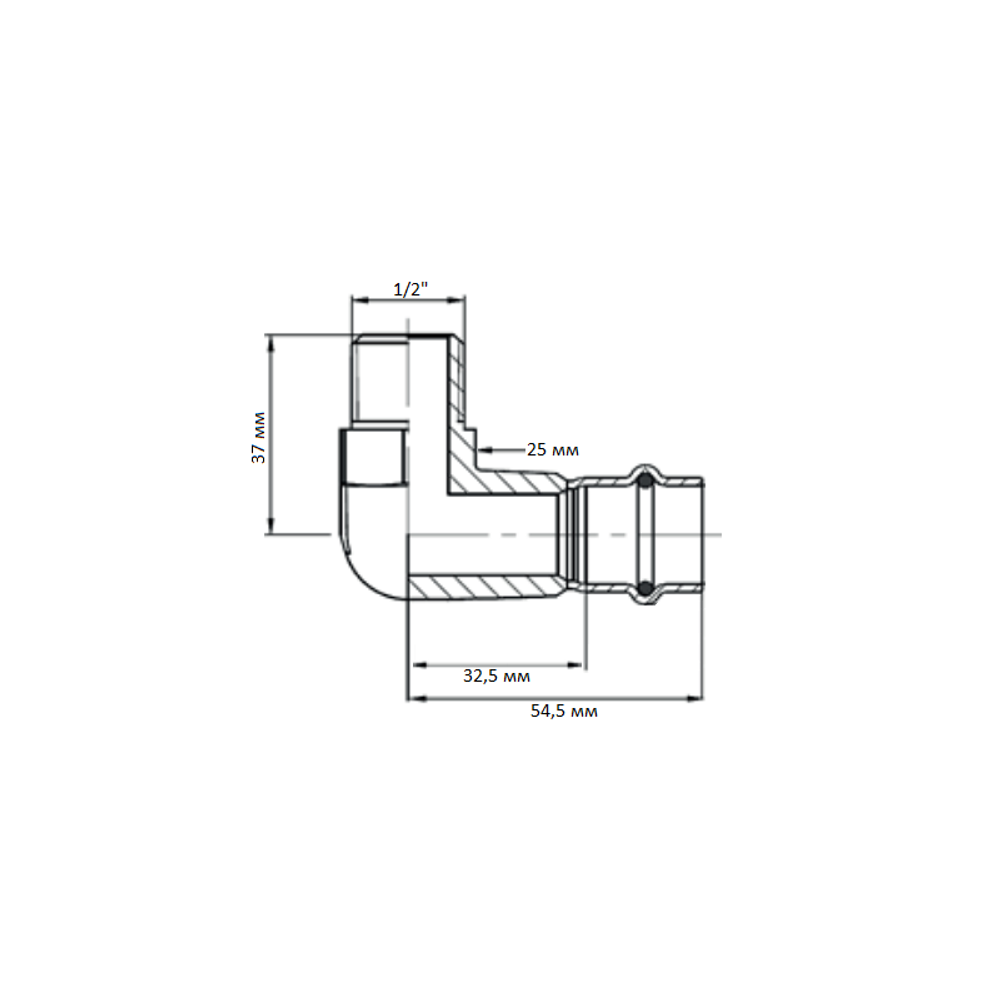 Отвод 90° 15-1/2", WAAG Heavy Inox, пресс-резьба, нар., сталь нержавеющая
