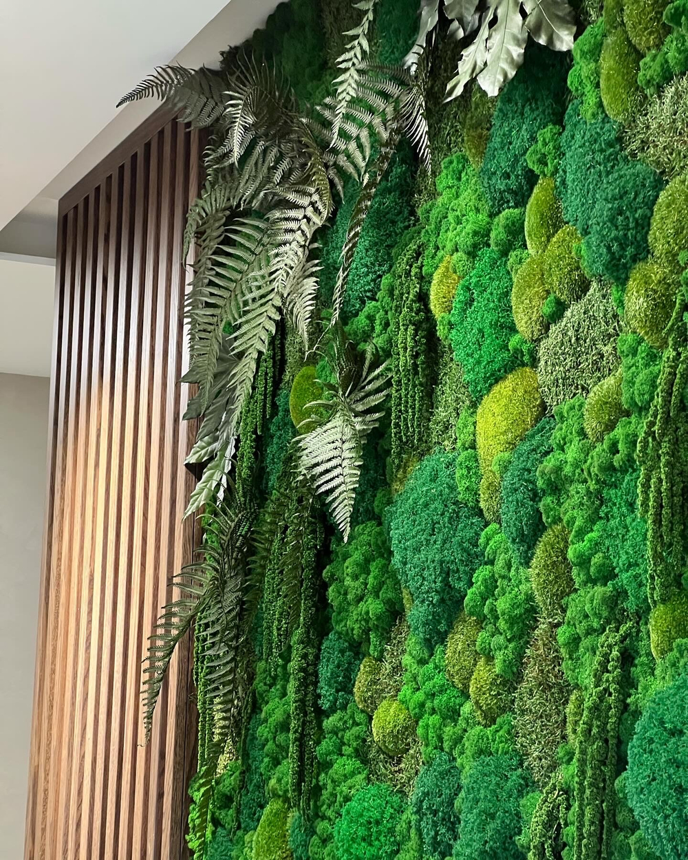 Вертикальное озеленение стабилизированным мхом и растениями