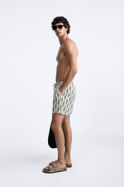 ZARA ДЛИННЫЕ ПЛАВКИ С ГЕОМЕТРИЧЕСКИМ ПРИНТОМ, ЧЕРНЫЙ