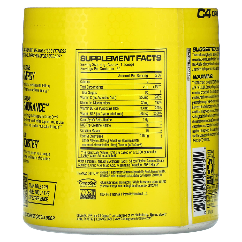C4 / Cellucor, C4® Original, предтренировочный комплекс, со вкусом голубой малины, 360 г (12,7 унции)