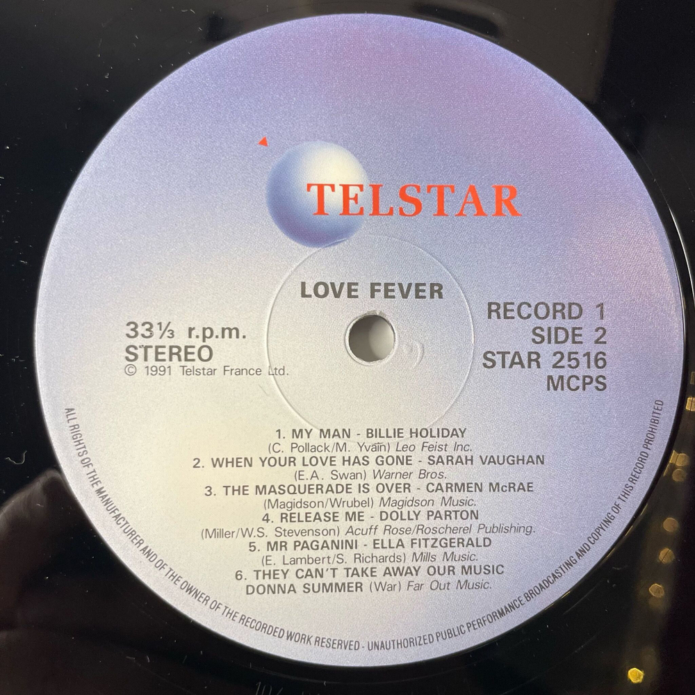Винтажная виниловая пластинка LP Сборник Love Fever (France 1991) (Peggy Lee, Marilyn Monroe, Aretha Franklin, Billie Holiday, Julie London)