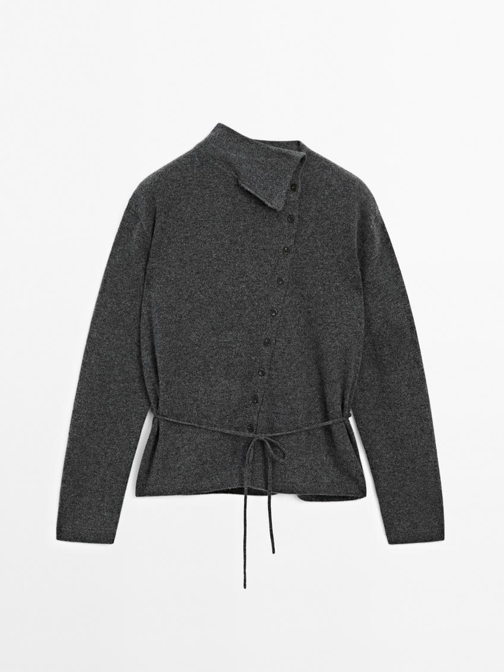 Massimo Dutti Кардиган с высоким воротником из 100% кашемира, серый