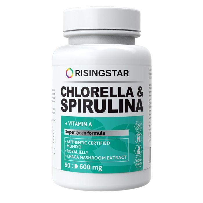 Мумие с хлореллой и спирулиной, Chlorella &amp; Spirulina, Risingstar, 60 капсул