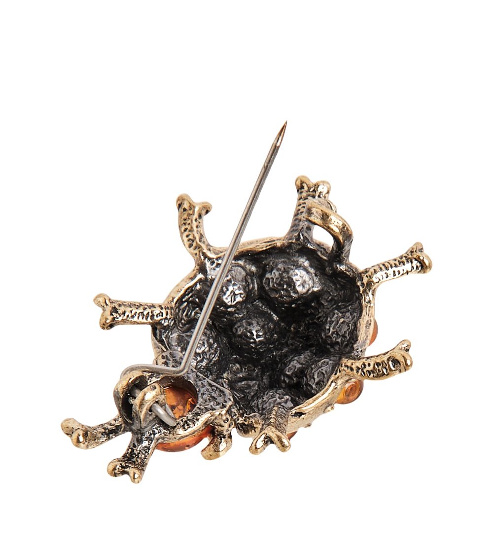AM-1633 Брошь «Божья коровка на счастье» (латунь, янтарь)