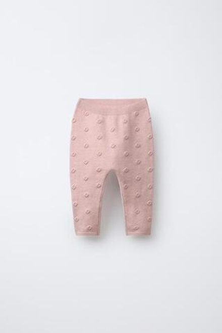 ZARA ЛЕГИНСЫ ИЗ ТРИКОТАЖА С ЦВЕТОЧНОЙ ВЫШИВКОЙ, СВЕТЛО-РОЗОВЫЙ