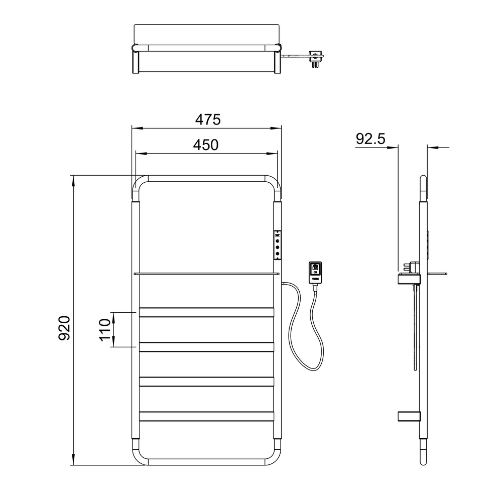 Полотенцесушитель электрический WONZON & WOGHAND DÜSSELDORF, Черный матовый (WW-A203-MB)