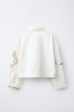 ZARA РУБАШКА ИЗ ХЛОПКА И ЛЬНА С ВЫШИВКОЙ, ЭКРЮ