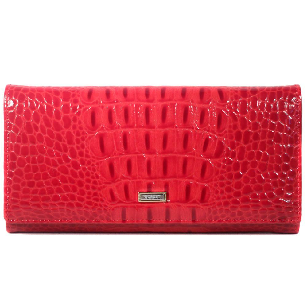 Отличный стильный глянцевый большой красный женский кошелёк портмоне из натуральной кожи под крокодила Coscet CS21-201B