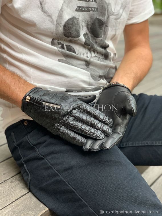 Мужские перчатки из кожи крокодила AC-87