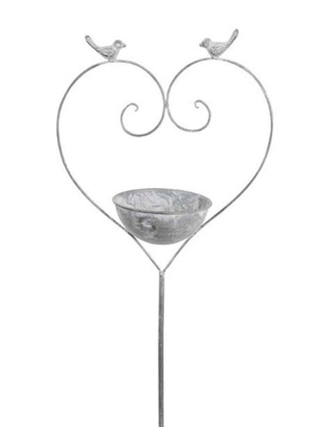 Декор на штекере "Птичья ванна - сердце" 30x13,5xH32,5 см + 107,5 см штекер