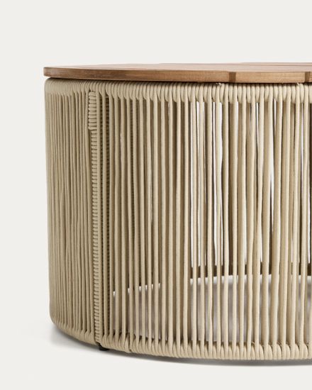 Уличчный столик Dandara из стали, веревки цвета экрю и массива акации Ø70 см