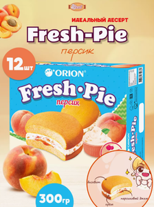 ПИРОЖНОЕ БИСКВИТНОЕ ORION FRESH PIE ПЕРСИК 300ГР 12ШТ