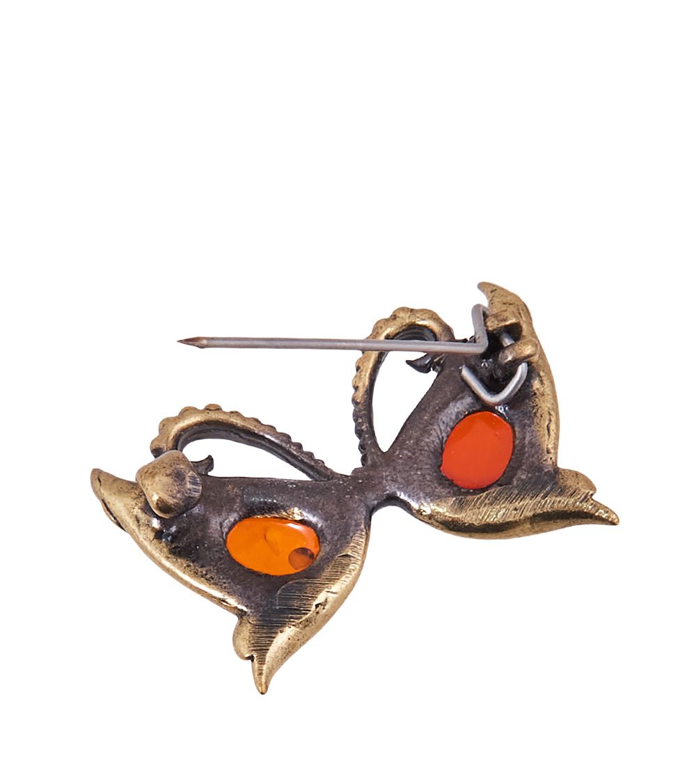 AM-3827 Брошь «Бабочка Маска» (латунь, янтарь)