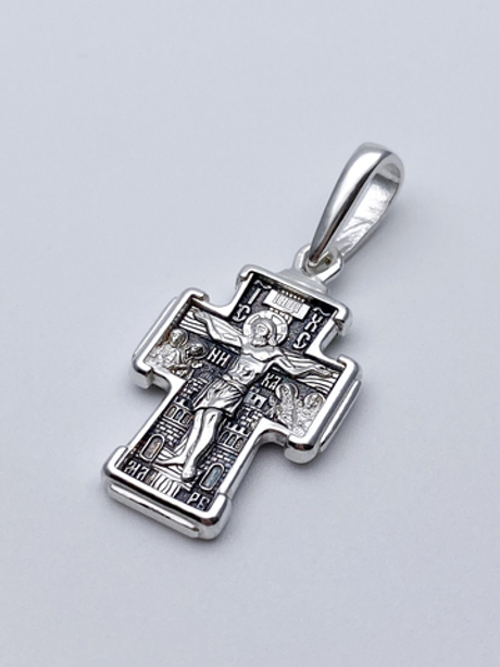 Крест из серебра/Частичное чернение/С подвижным ухом/Николай Чудотворец