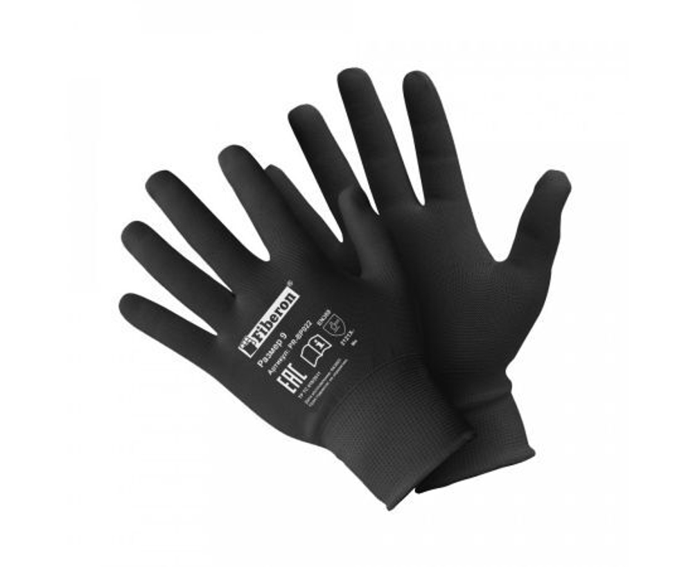 Перчатки для сборочных работ, полиэстер, размер L, черные PR-BP022 Fiberon - 1 пара.