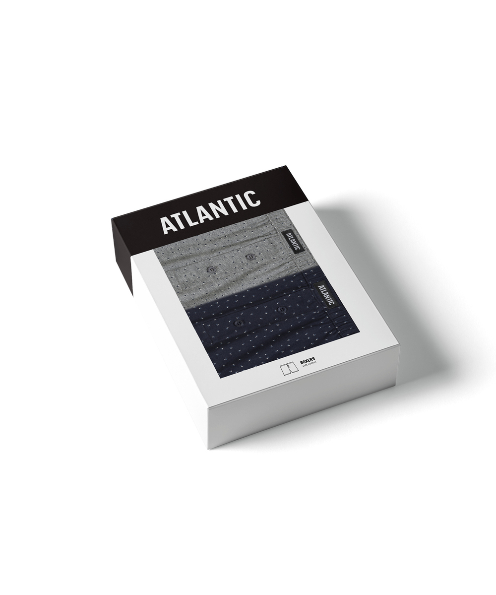 Мужские трусы боксеры Atlantic, набор из 2 шт., хлопок, серый меланж + темно-синие, 2MBX-061