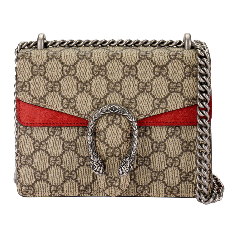 GUCCI Dionysus Canvas With Suede Chain Bag, Crossbody Bag, Shoulder Bag Women"s Ebony & Red