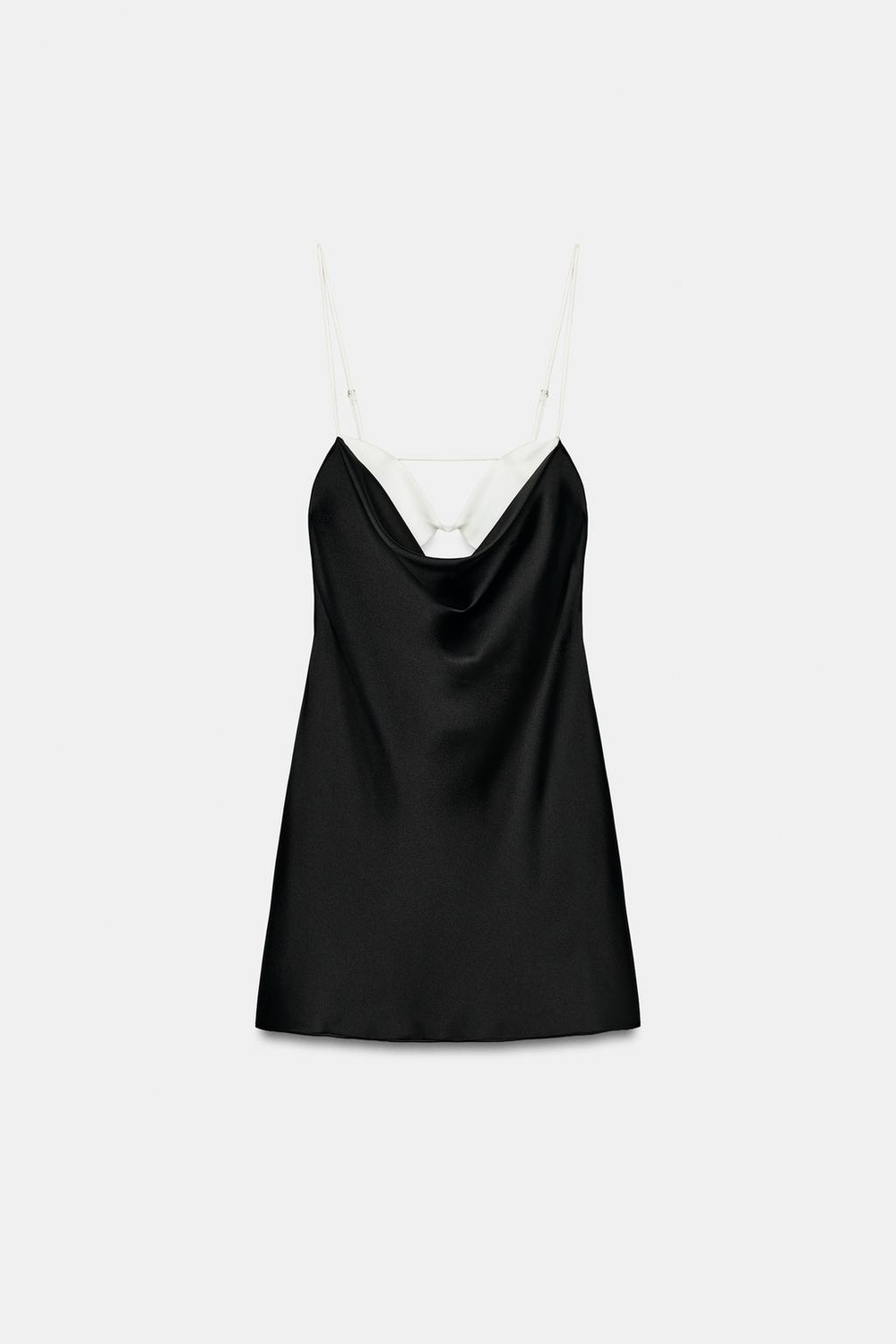 ZARA КОМБИНИРОВАННОЕ АТЛАСНОЕ МИНИ-ПЛАТЬЕ, ЧЕРНЫЙ