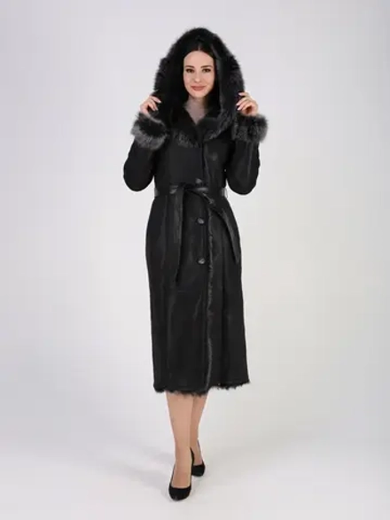 Дубленка зимняя натуральная с капюшоном длинная и теплая