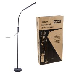 ULM-T619 10W-3000-6500K-DIM BLACK Торшер напольный светодиодный. 10W. с регулировкой наклона. Сенсорный выключатель. Диммер. Черный. ТМ Uniel