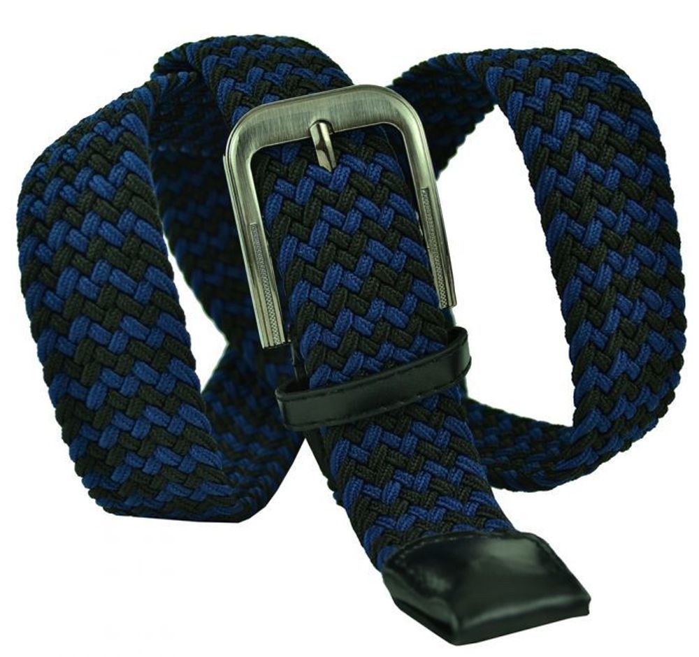 Ремень текстильный резинка мужской брючный двухцветный чёрно-синий  большого размера 35 мм 35Rezinka-B-011