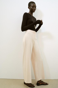 ZARA БРЮКИ ПРЯМОГО КРОЯ С ВЫСОКОЙ ПОСАДКОЙ, ЭКРЮ