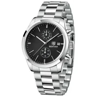 Часы наручные кварцевые BENYAR на металлическом браслете, синий/серебристый W9910-04