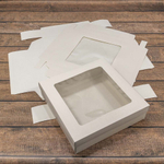 Коробка Для конфет сборная 25х25х7 см с окошком (Белый, Крафт)