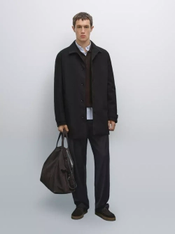 Massimo Dutti Тренч из непромокаемой ткани, темно-синий