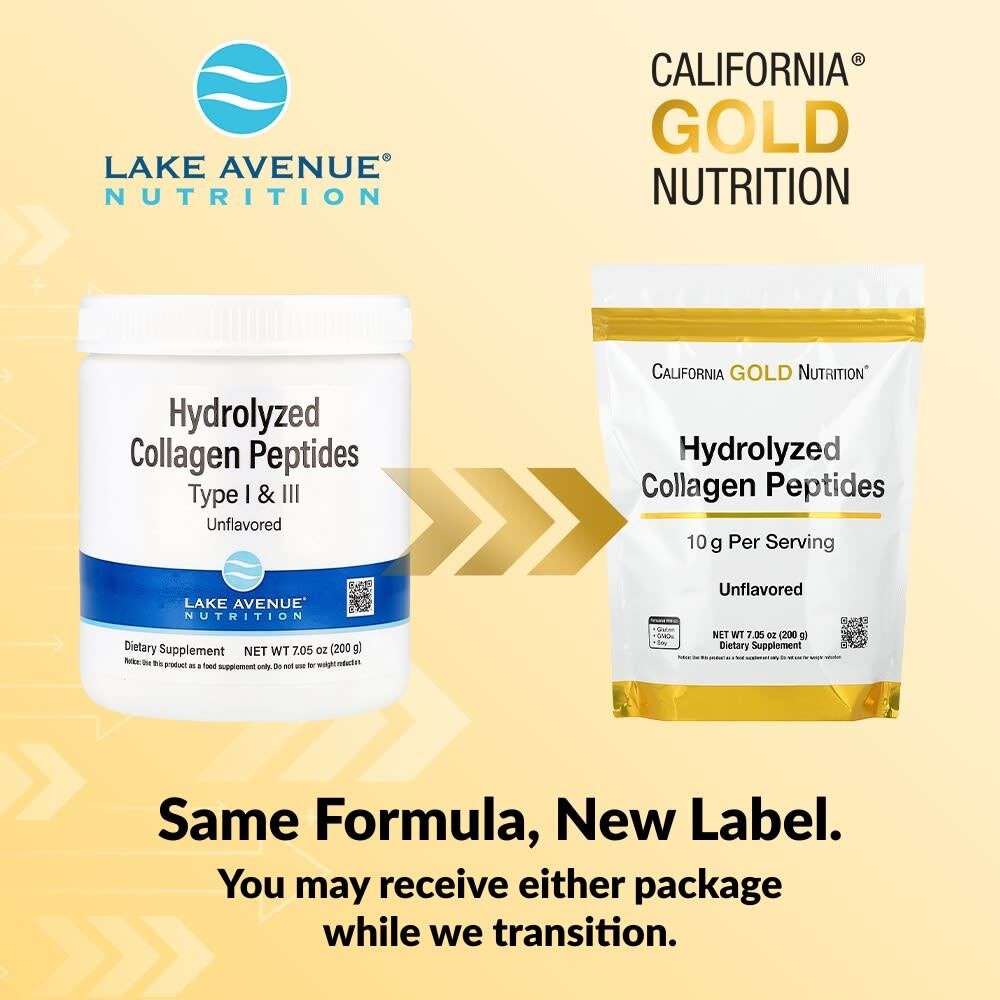 California Gold Nutrition, пептиды гидролизованного коллагена типов I и III, без добавок, 200 г (7,05 унции)