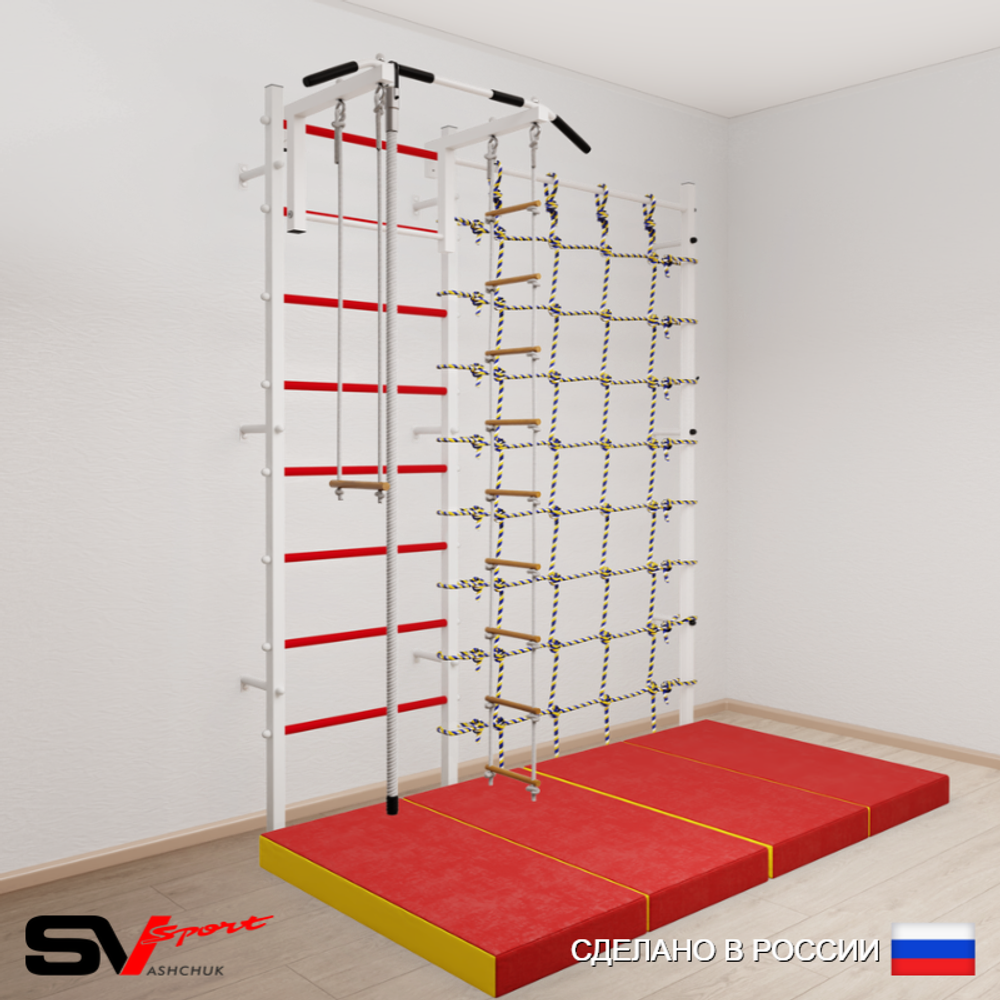 Шведская стенка Sv Sport 51640 (Турник стандарт/Канат/Лестница/Трапеция/Мат 2м/Канатный лаз)
