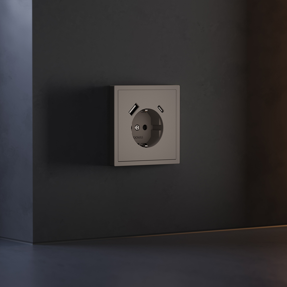Накладка для розетки с заземлением и защитными шторками, с USB A+C, (капучино) Voltum S70 VLS001014
